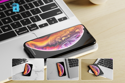 iPhone on Laptop Mockup