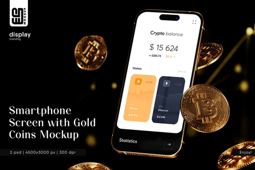Smartphone Screen with Gold Coins Mockup