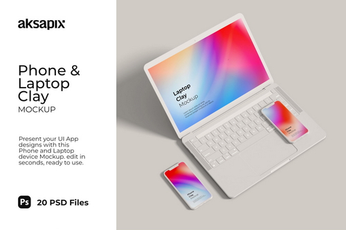 Phone & Laptop Clay Mockups