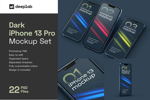 Dark iPhone 13 Pro Mockup Set
