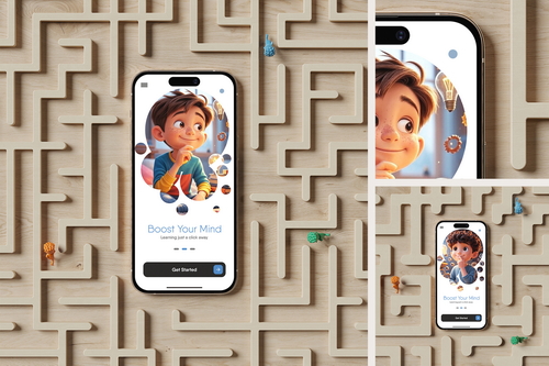 Smartphone in Wooden Maze Mockup