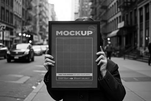 People Holding Poster Vintage Street Mockups