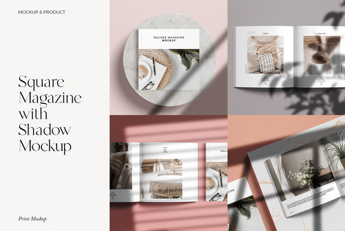 Square Magazine with Shadow Mockup