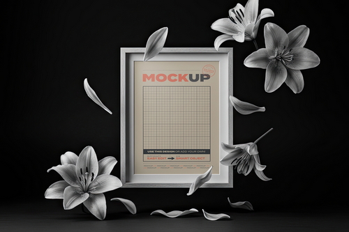 Pages and Cards with Flowers Mockups