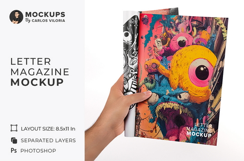 Rolled Half Letter Page Magazine Mockup