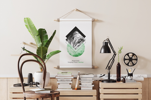 Wood Stick Hanging Poster Mockup