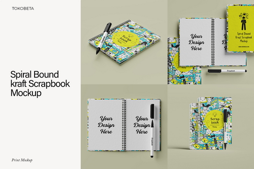 Spiral Bound kraft Scrapbook Mockup