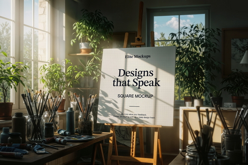 Square Frame Mockup &ndash; Bright Artistic Studio Scene