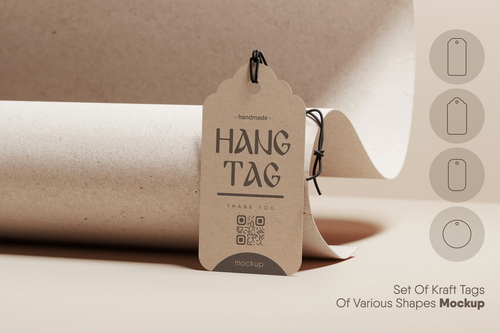 Set Of Kraft Tags Of Various Shapes Mockup