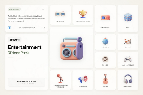 3D Entertainment Icons
