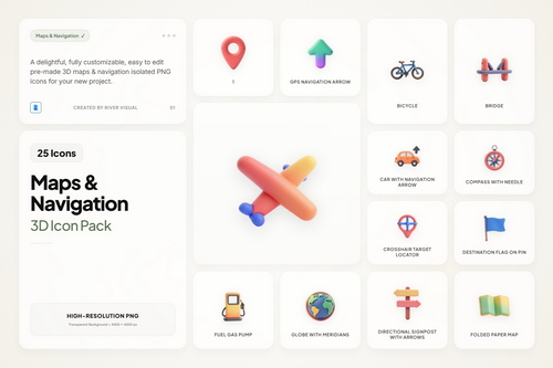 3D Map & Navigation Icons