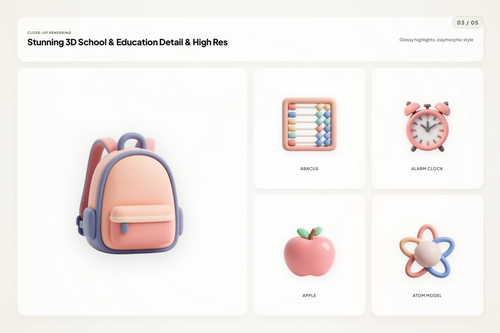 3D School & Education Icons