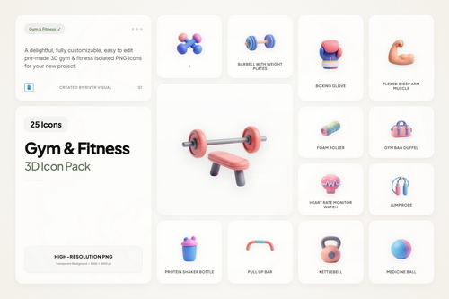 3D Gym & Fitness Icons