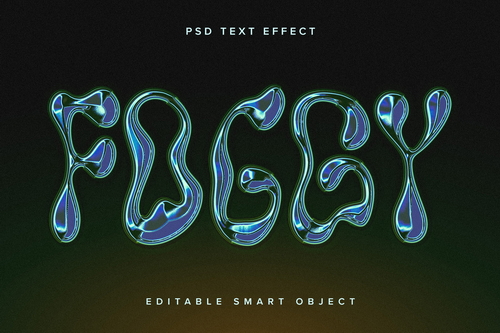 Blue and Green Chrome Text Effect Mockup