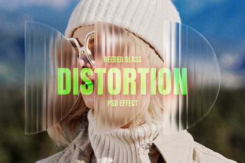 Reeded Glass Distortion Image Effect Mockup