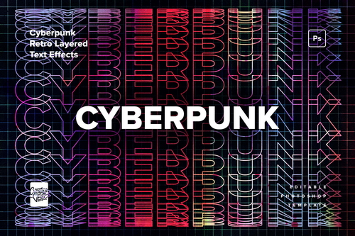 Cyberpunk Retro Layered Text Effects