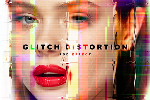 Glitch Distortion Image Effect Mockup