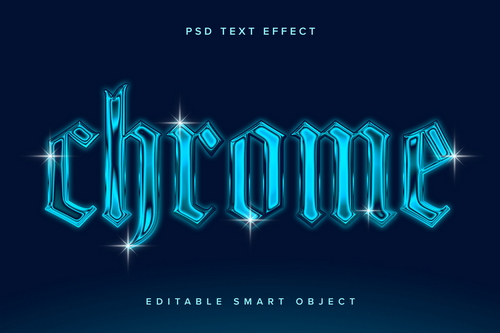 Blue Chrome Text Effect Mockup