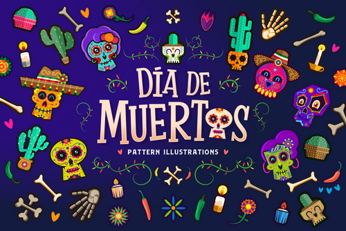 Halloween Day of The Dead pattern illustration