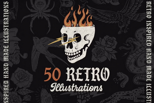 50 Retro Illustrations Bundle