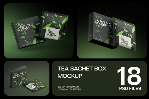 Tea Sachets with Box Mockup
