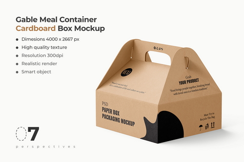 Gable Meal Food Cardboard Box Mockup