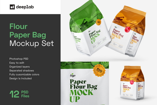 Paper Flour Bag Mockup Set | Pouch