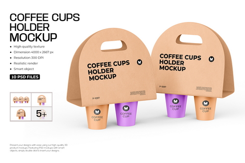 Coffee Cups Holder Mockup