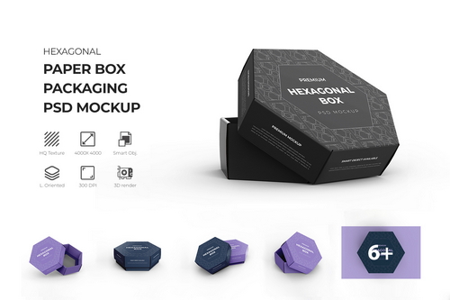 Hexagonal Paper Box Packaging Mockup