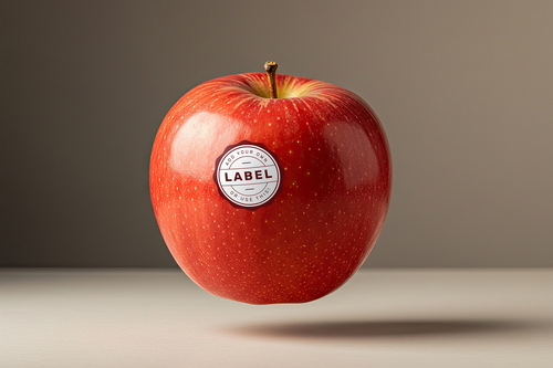 Sticker Logo Stamp on Apple Fruit Mockup