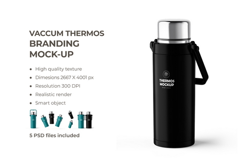 Thermos Portable Water Bottle Mockup