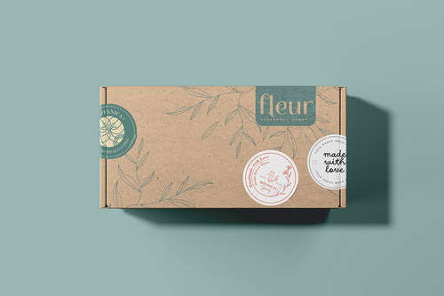 Rectangular Kraft Box with Set of Different Stickers Mockup