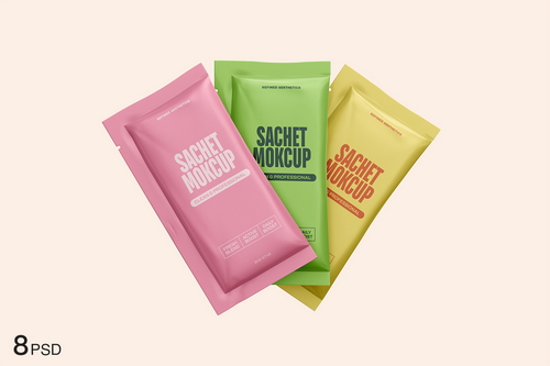 Sachet with Box Mockup