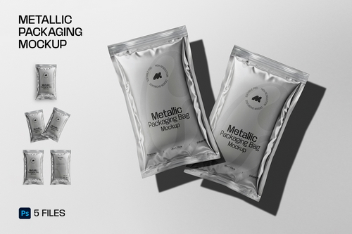 Packaging Metallic Sachet Mockup