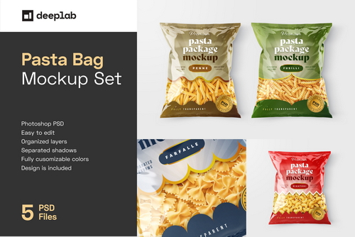 Pasta Bag Packaging Mockup Set