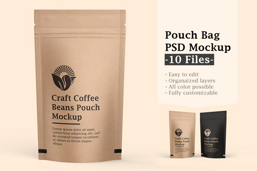 Craft Paper Coffee Pouch Bag Mockup