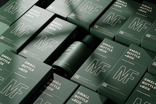 Small Liquid Bottle and Box Mockups