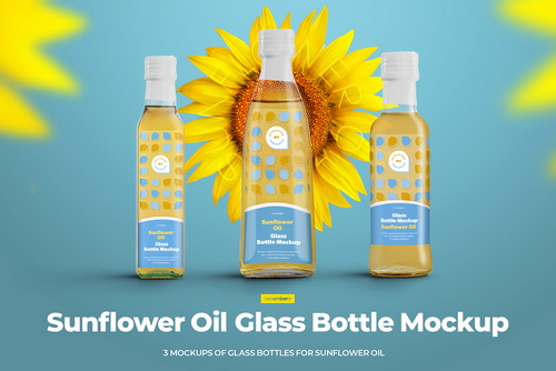 3 Mockups Glass Bottles Sunflower Oil