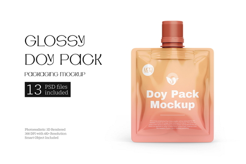 Glossy Doy Pack Pouch Packaging Mockup