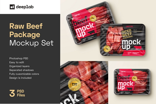 Raw Beef Package Mockup Set
