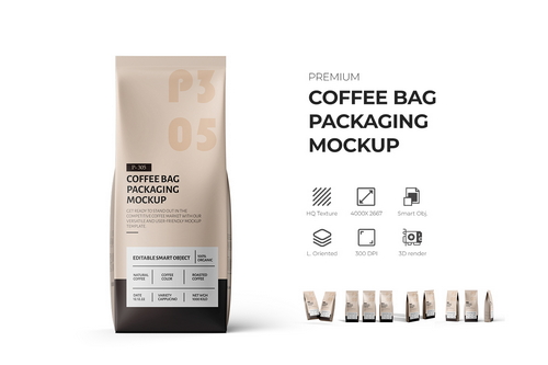 Coffee Bag Packaging PSD Mockup
