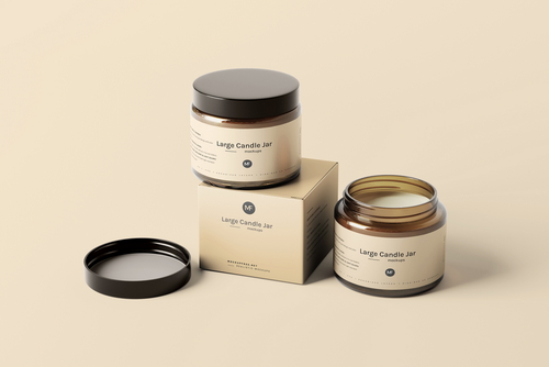Large Candle Jar with Box Mockups