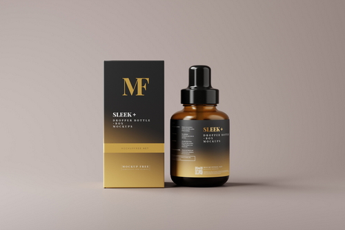 Sleek Cosmetic Dropper Bottle Packaging with Box Mockups