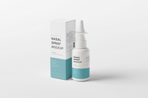 Plastic Nasal Spray Bottle with Box Mockups