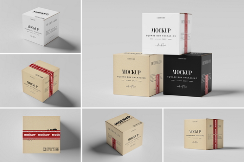 Square Carton Box Mockup