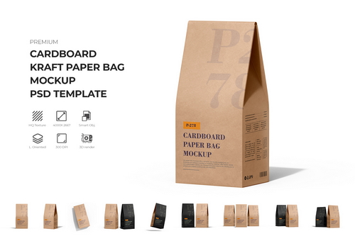 Cardboard Paper Coffee Bag Packaging Mockup