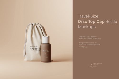Small Disc Top Cap Cosmetic Bottle Mockups