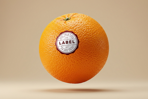 Sticker Logo Stamp on Orange Fruit Mockup