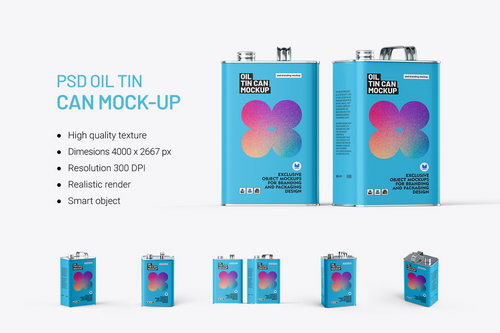 Oil Tin Can Container Mockup
