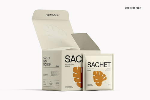 Tea Packaging Box With Sachet Mockup